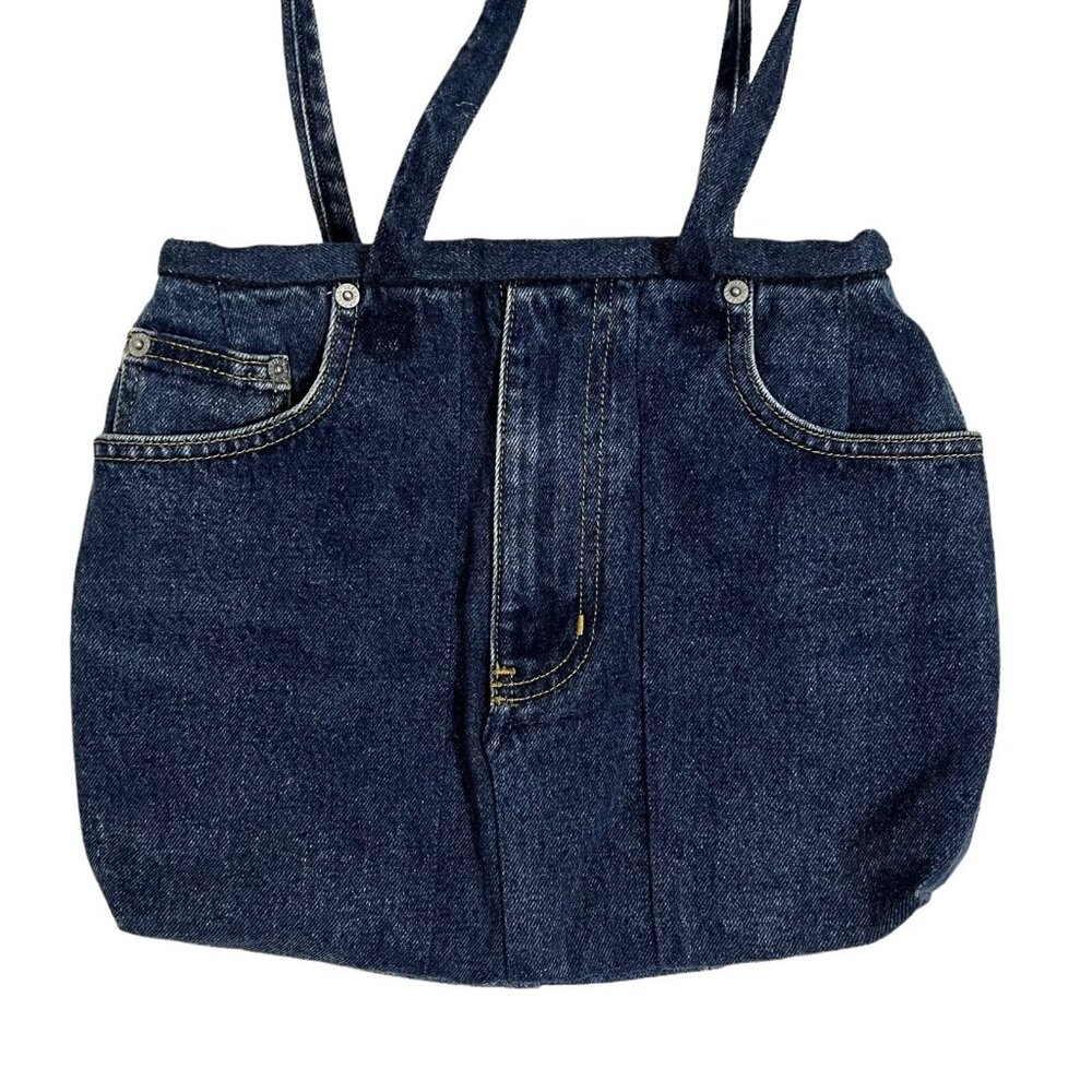 Handmade Denim Jean Purse Chic Boho Pockets Handbag Vtg 1980's Fashion Upcycled - Picture 2 of 6